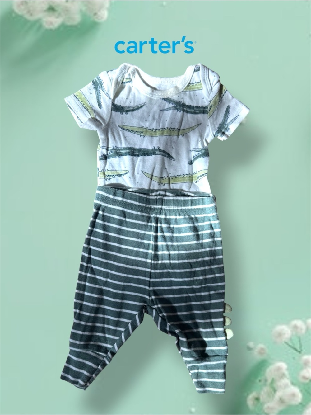 Carter’s Newborn Baby Boy Alligator Outfit Set 🐊💚
